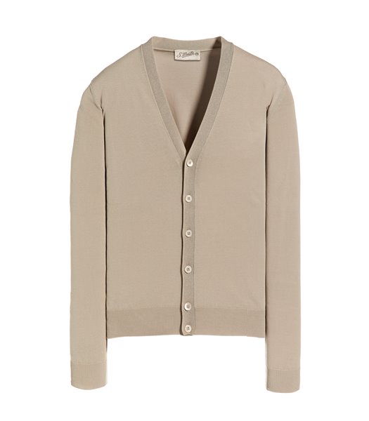 BEIGE CARDIGAN WITH BUTTON LONG SLEEVE CREPE SHAVED