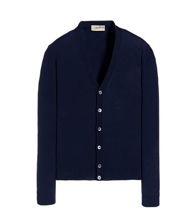 BLUE CARDIGAN WITH BUTTON LONG SLEEVE CREPE SHAVED