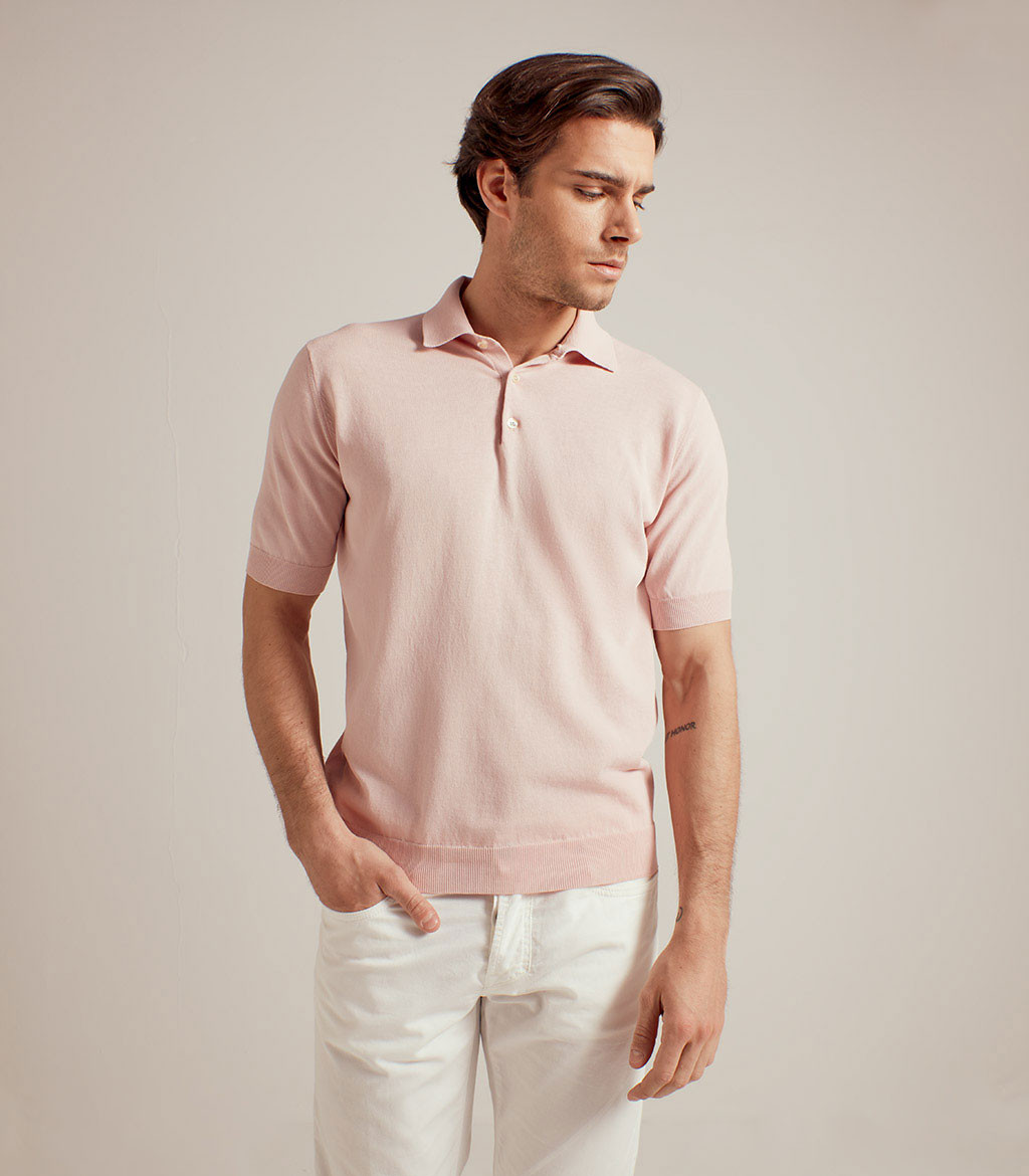 PINK COTTON POLO SWEATER