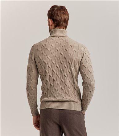 CABLE TURTLENECK WOOL CASHMERE - BEIGE