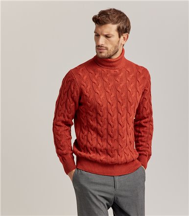 CABLE TURTLENECK WOOL SILK CASHMERE - RED