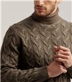 CABLE TURTLENECK WOOL SILK CASHMERE - OLIVE