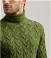 CABLE TURTLENECK WOOL SILK CASHMERE - BOTTLE GREEN