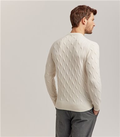 CABLE TURTLENECK WOOL CASHMERE - WHITE